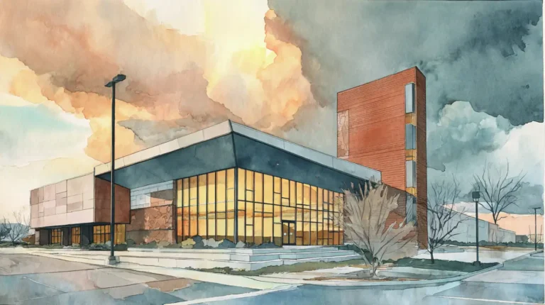 watercolor_painted_view_of_a_modern_school_building